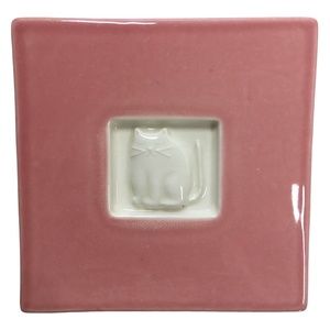 Vintage Treasure Craft Cat Kitten Glazed Trivet Rose Pink Mid Century 6" X 6"
